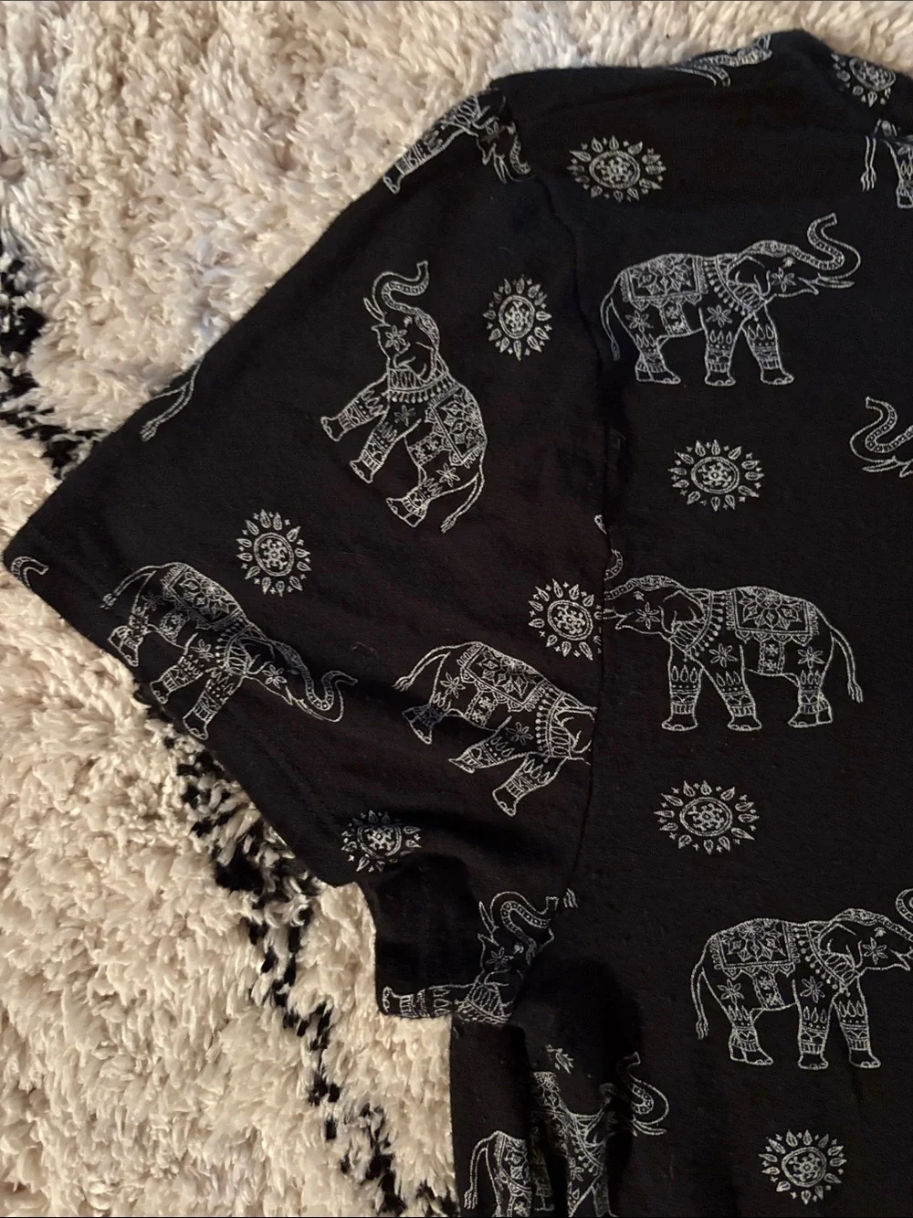 Hollister Black Tee with Ivory Elephant Print and Pocket